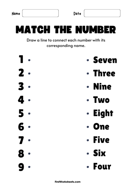 Match the Numbers to Their Names Worksheets