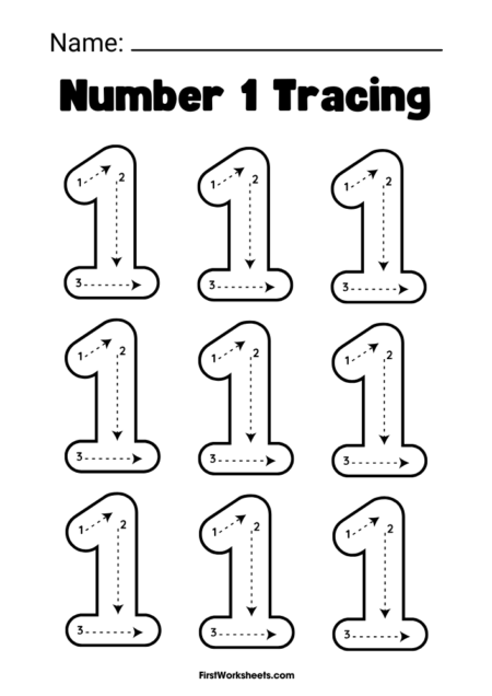 Number 1 Tracing Worksheets