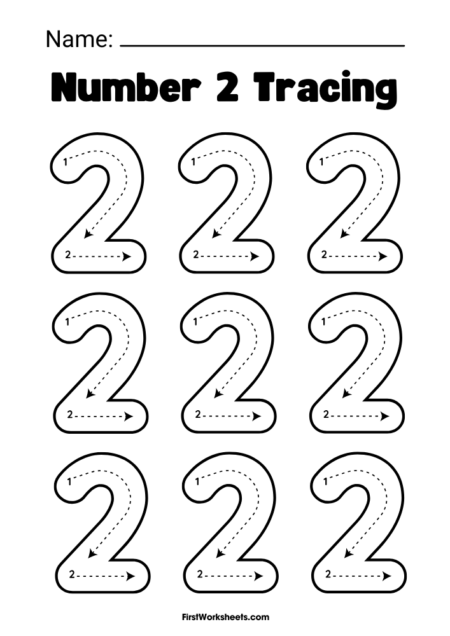 Number 2 Tracing Worksheets