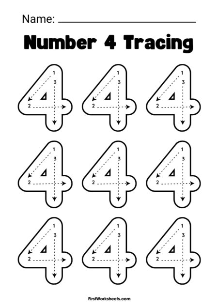Number 4 Tracing Worksheets