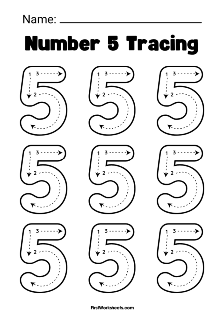 Number 5 Tracing Worksheets