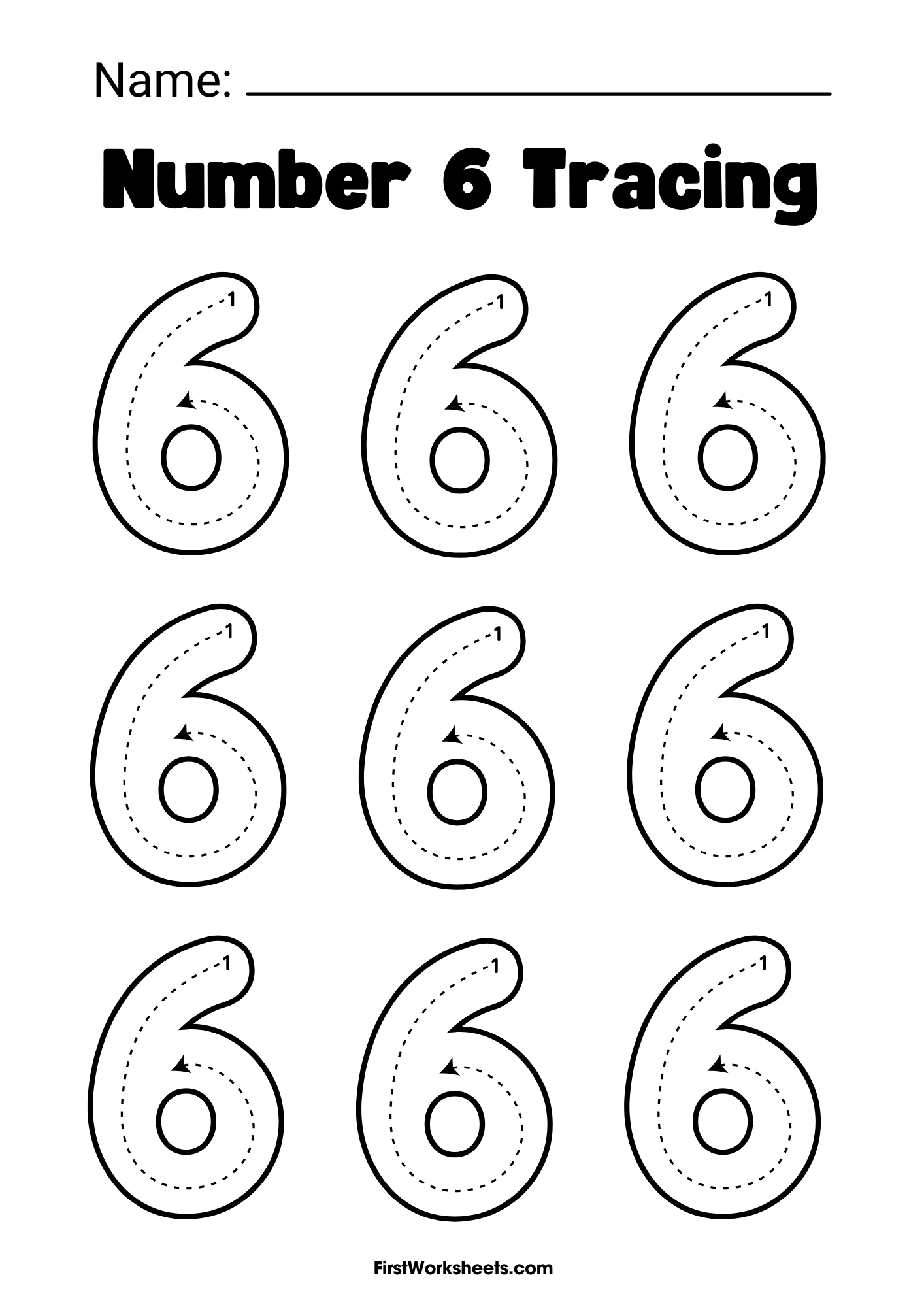 Number 6 Tracing Worksheet Number 6 Tracing Worksheet