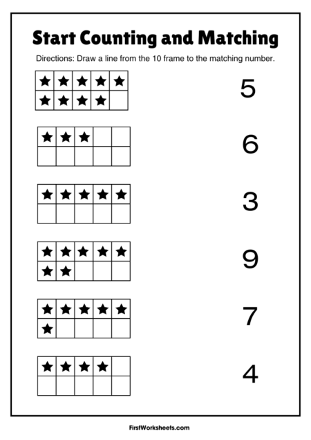 Star Counting and Number Matching Worksheets