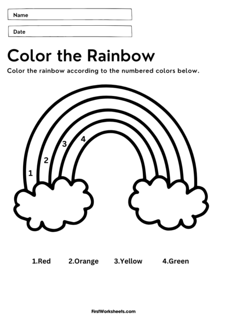 Color the Rainbow by Number Worksheets