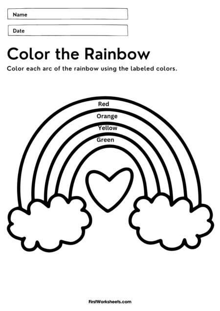 Fill the Rainbow with Colors Worksheets